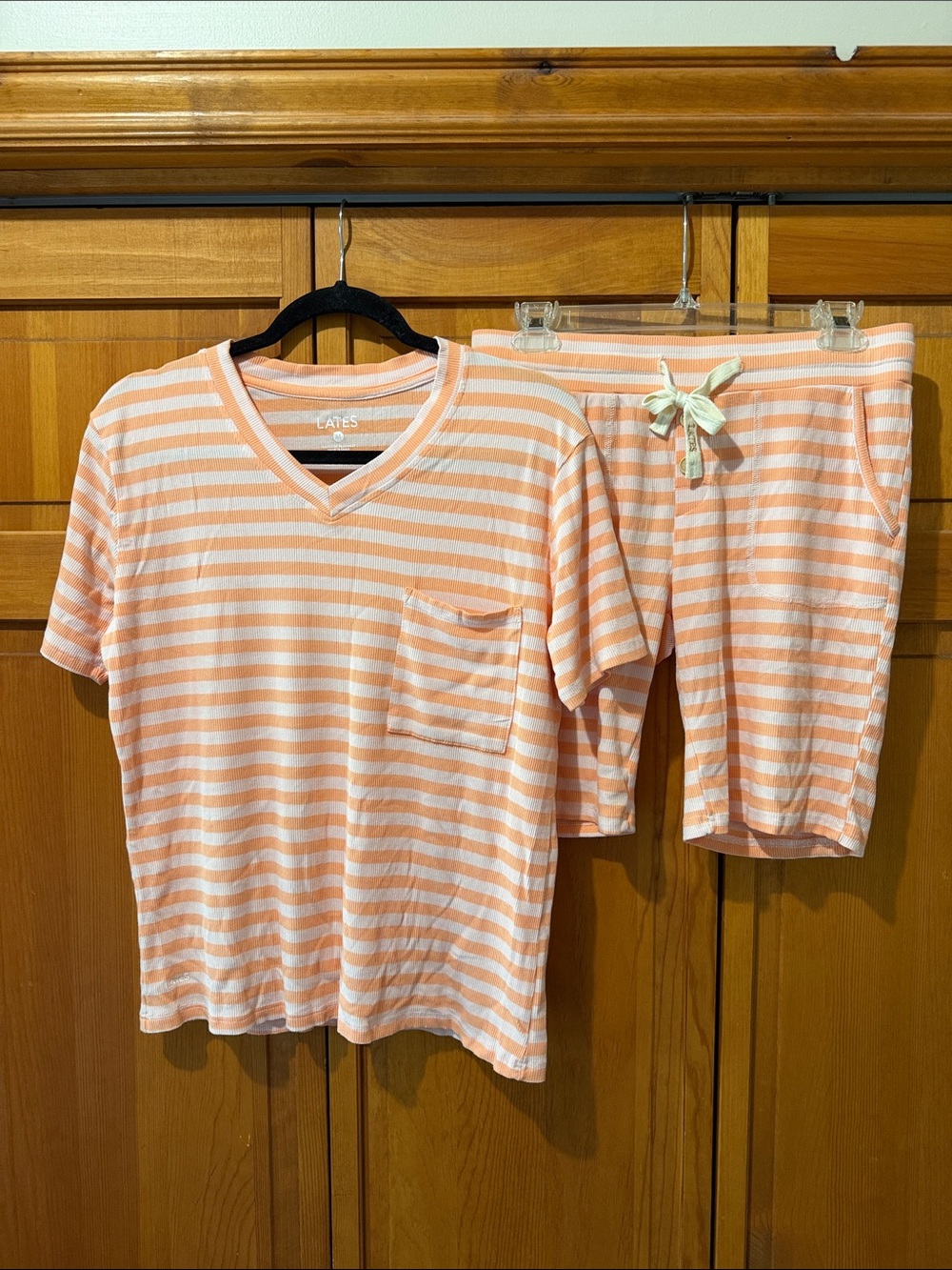 Lates by Kate Shorts Short Sleeve Ribbed Striped Pajama Set